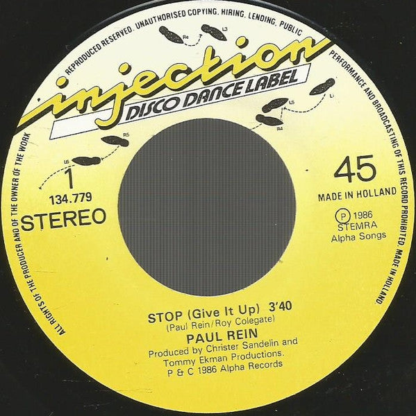 Paul Rein : Stop (Give It Up) (7", Single)