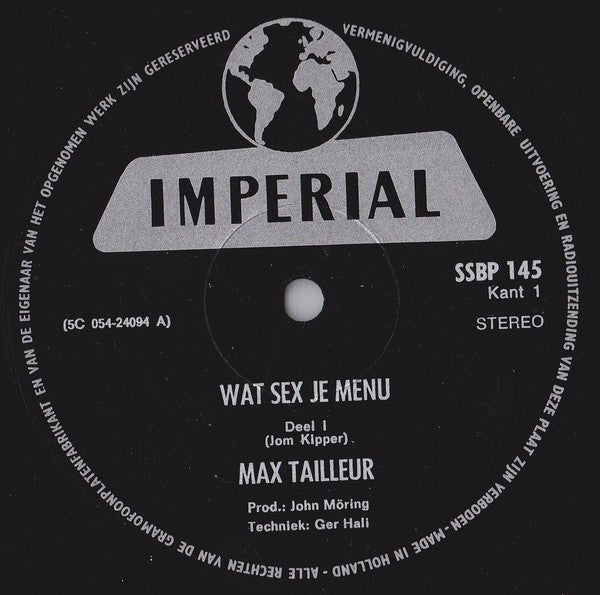 Max Tailleur : Wat Sex Je Menu (LP)