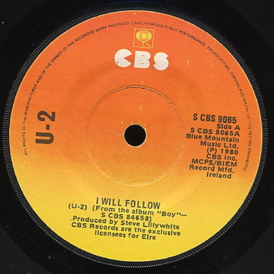 U2 : I Will Follow (7", Single, RE, Sun)