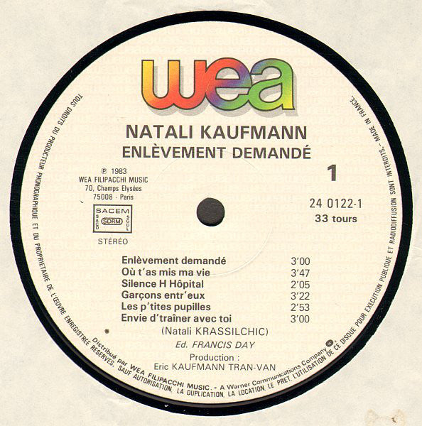 Natali Kaufmann : Enlèvement Demandé (LP, Album)