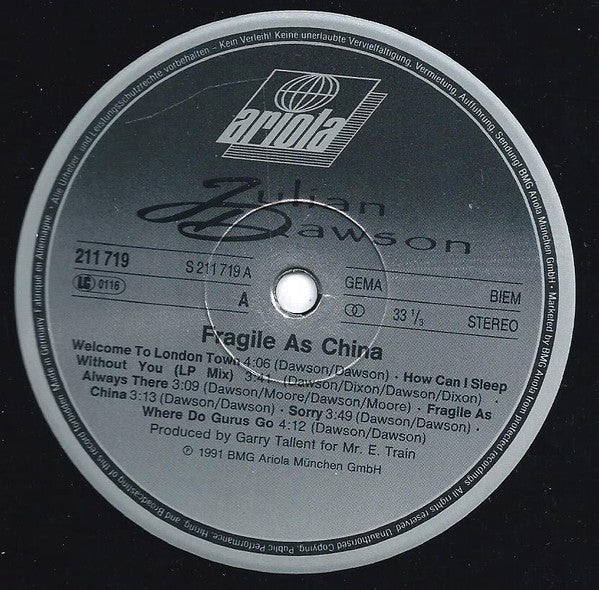 Julian Dawson : Fragile As China (LP, Album)