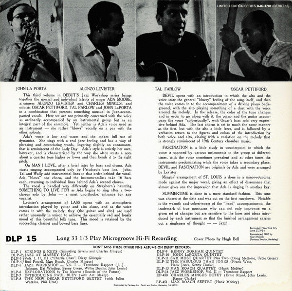 Ada Moore : Jazz Workshop Volume Three (LP, Album, Mono, Ltd, RE, RM)