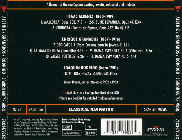 Isaac Albéniz, Enrique Granados, Joaquín Rodrigo - Julian Bream : Spanish Guitar Recital (CD, Comp)
