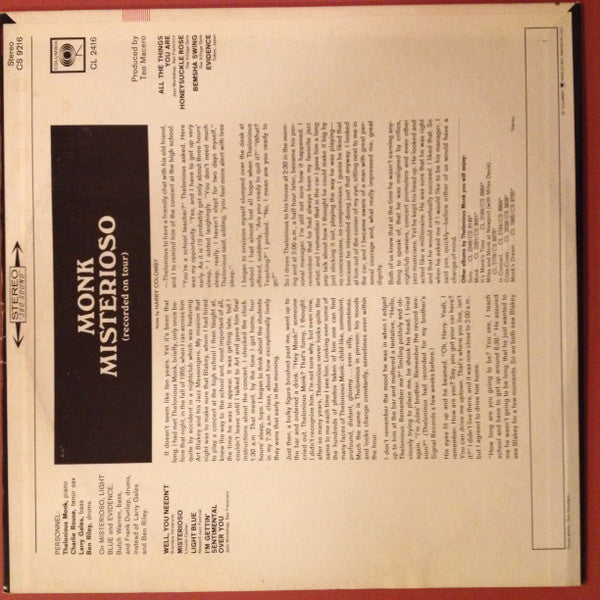 Thelonious Monk : Misterioso (Recorded On Tour) (LP, Album, RE)