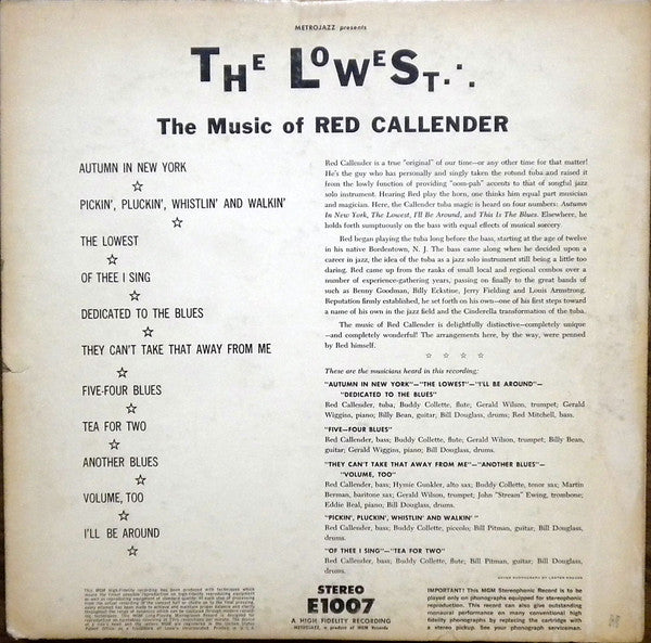 Red Callender : The Lowest (LP, Album)