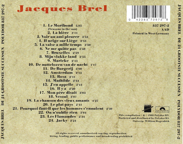 Jacques Brel : De 24 Grootste Successen (CD, Comp, RP)