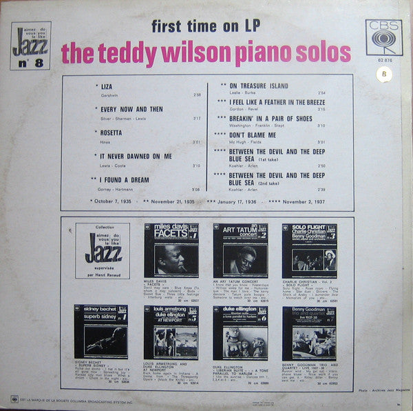 Teddy Wilson : The Teddy Wilson Piano Solos (LP, Album, Comp)