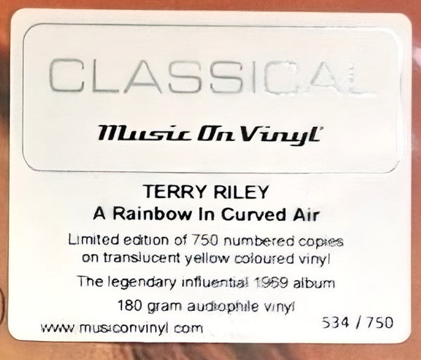 Terry Riley : A Rainbow In Curved Air (LP, Album, Ltd, Num, RE, Tra)
