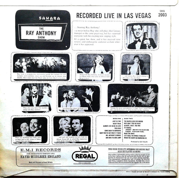 Ray Anthony & His Orchestra : Recorded Live In Las Vegas (LP, Album)