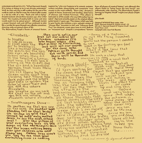 Sigmund Snopek III : Virginia Woolf (2xLP, Album, RE, 180)