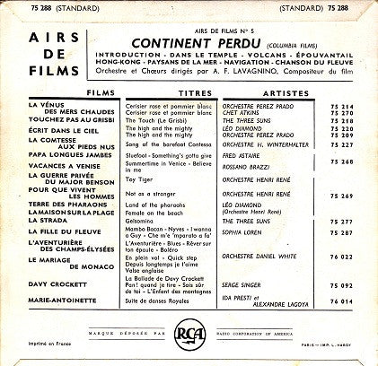 Angelo Francesco Lavagnino : Airs De Films N° 5 - Continent Perdu (7", EP, Mono)