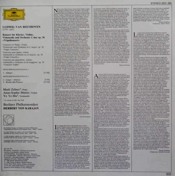 Ludwig van Beethoven, Anne-Sophie Mutter ∙ Mark Zeltser ∙ Yo-Yo Ma, Berliner Philharmoniker ∙ Herbert von Karajan : Tripelkonzert = Triple Concerto (LP)