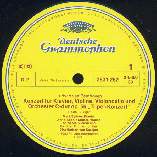 Ludwig van Beethoven, Anne-Sophie Mutter ∙ Mark Zeltser ∙ Yo-Yo Ma, Berliner Philharmoniker ∙ Herbert von Karajan : Tripelkonzert = Triple Concerto (LP)