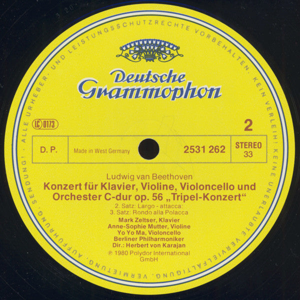 Ludwig van Beethoven, Anne-Sophie Mutter ∙ Mark Zeltser ∙ Yo-Yo Ma, Berliner Philharmoniker ∙ Herbert von Karajan : Tripelkonzert = Triple Concerto (LP)