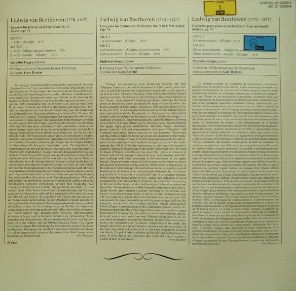 Ludwig van Beethoven – Malcolm Frager, Philharmonisches Staatsorchester Hamburg, Gary Bertini : Klavierkonzert Nr. 5, Es-dur, Op.73 (LP)