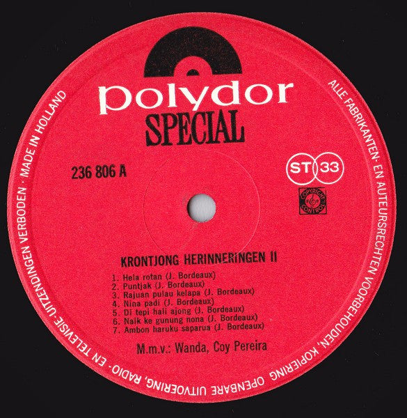 Wanda de Fretes, Coy Pereira : Krontjong Herinneringen II (LP)