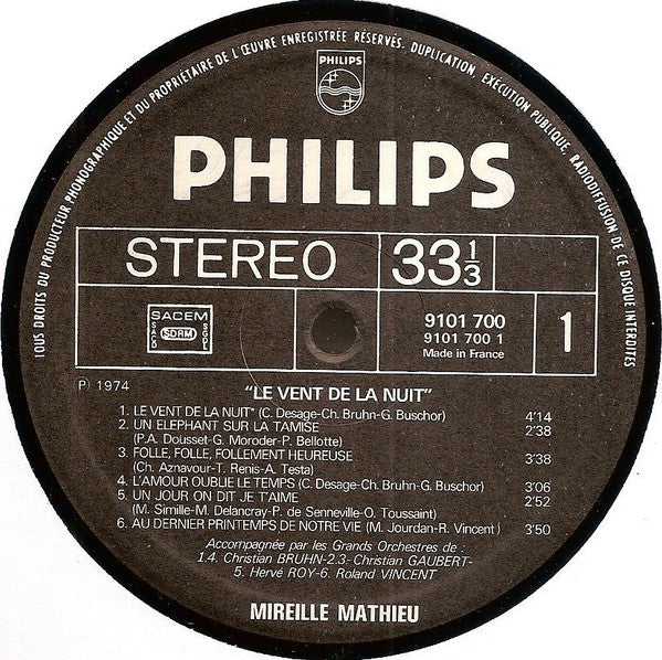 Mireille Mathieu : Le Vent De La Nuit (LP, Album)