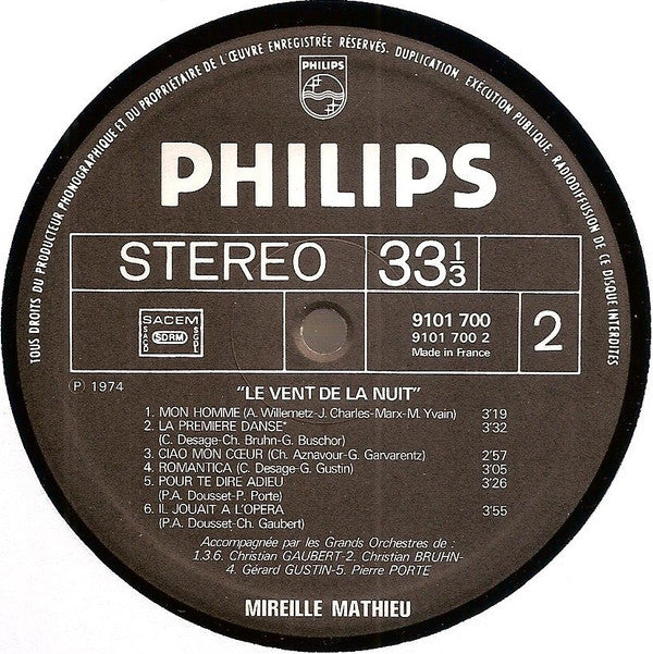 Mireille Mathieu : Le Vent De La Nuit (LP, Album)