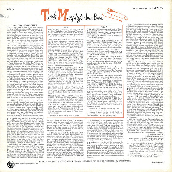 Turk Murphy's Jazz Band : Turk Murphy's San Francisco Jazz Vol. 1 (LP, Mono)