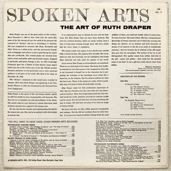 Ruth Draper : The Art Of Ruth Draper Vol. II (A Church In Italy / An English House Party) (LP)