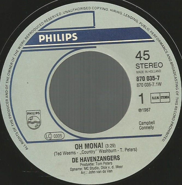 De Havenzangers : Oh Mona! (7", Single)