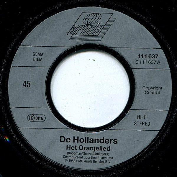 De Hollanders : Het Oranje Lied (7", Single)