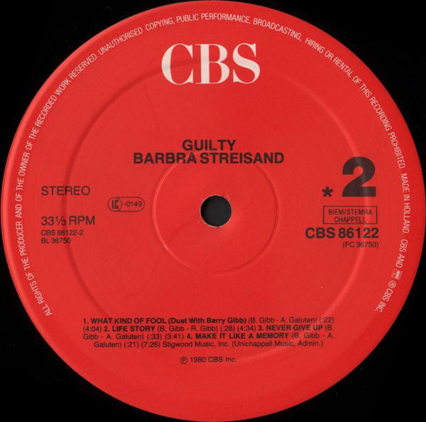 Barbra Streisand : Guilty (LP, Album, RE, Gat)