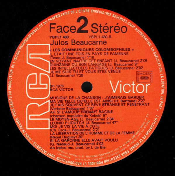 Julos Beaucarne : Les Communiqués Colombophiles (LP, Album, Gat)