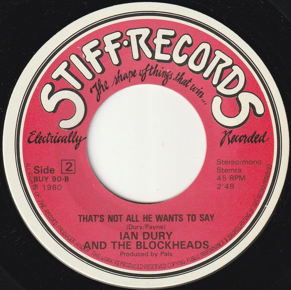 Ian Dury And The Blockheads : I Want To Be Straight (7", Single)