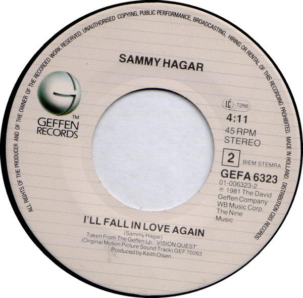 Madonna / Sammy Hagar : Crazy For You / I'll Fall In Love Again (7", Single)