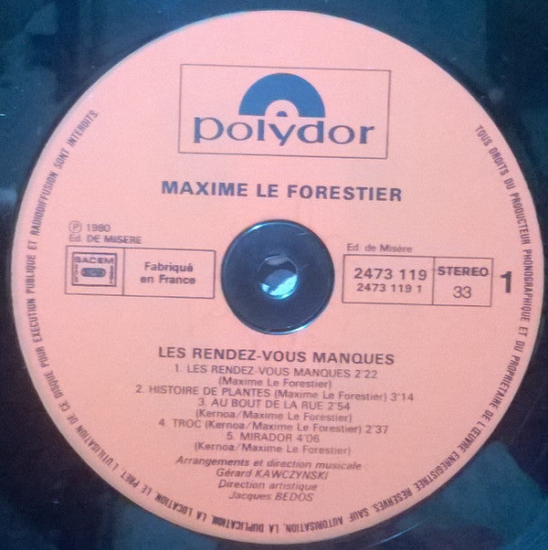 Maxime Le Forestier : Les Rendez-vous Manqués (LP, Album)