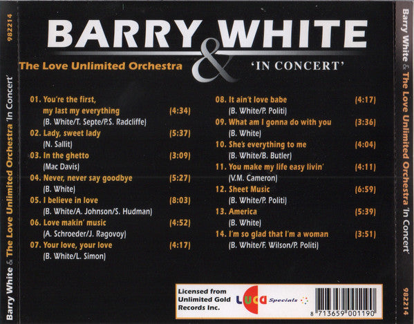 Barry White & Love Unlimited Orchestra : In Concert (CD, Comp)