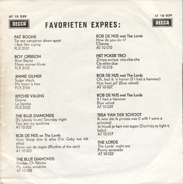 The Blue Diamonds : Hey! Ba-Ba-Re-Bop / Up Above My Head (7")