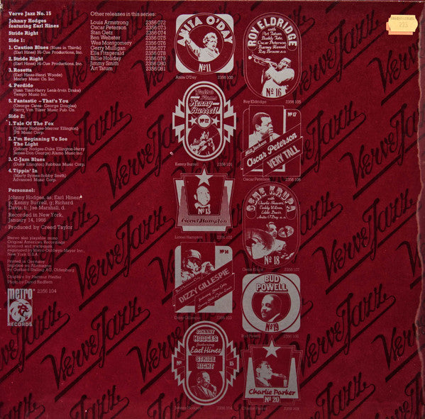 Johnny Hodges, Earl Hines : Stride Right - Verve Jazz No. 15 (LP, Album, Promo)