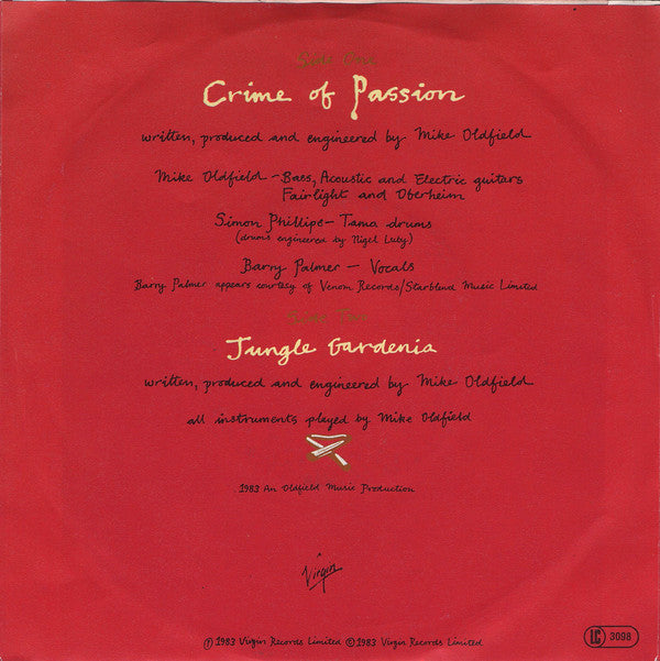 Mike Oldfield : Crime Of Passion (7", Single)