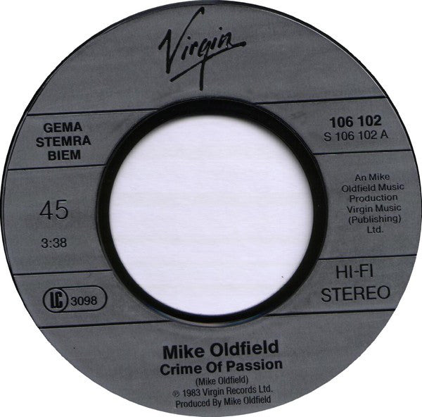 Mike Oldfield : Crime Of Passion (7", Single)