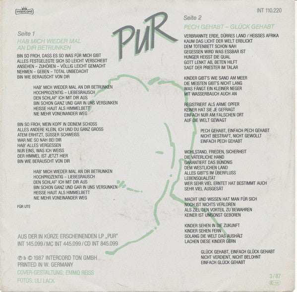 Pur : Hab' Mich Wieder Mal An Dir Betrunken (7", Single)