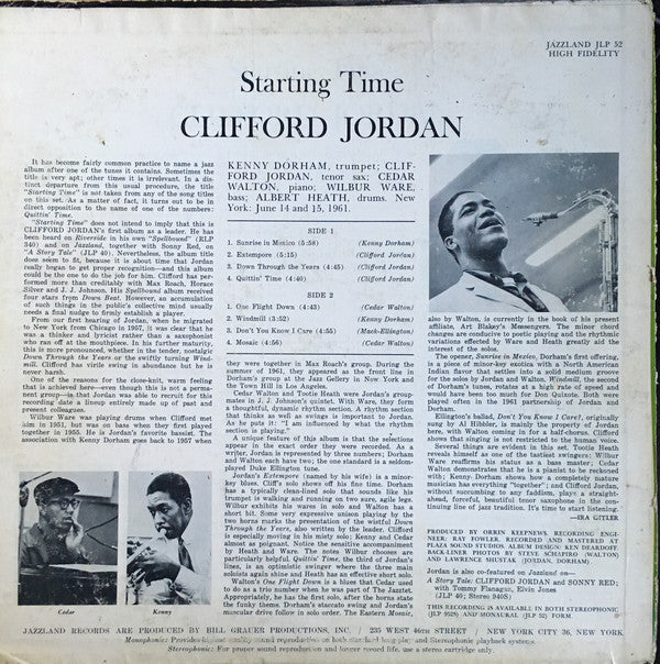 Clifford Jordan : Starting Time (LP, Album, Mono)