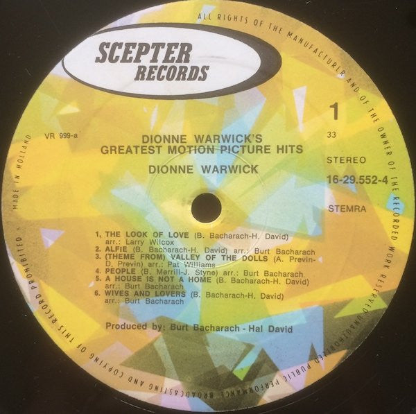 Dionne Warwick : Dionne Warwick's Greatest Motion Picture Hits (LP, Comp)