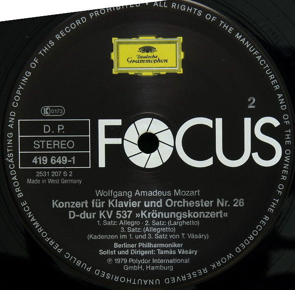 Wolfgang Amadeus Mozart • Berliner Philharmoniker • Tamás Vásáry : Klavierkonzerte Nr. 14 & 26 »Krönungskonzert« (LP, Album, RE)