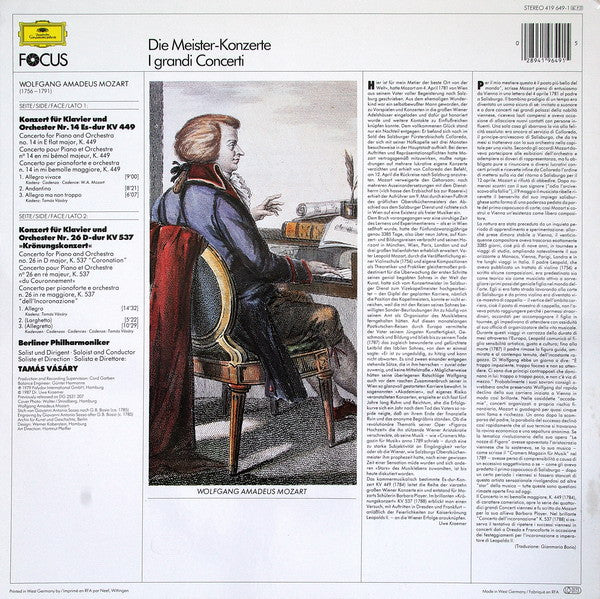 Wolfgang Amadeus Mozart • Berliner Philharmoniker • Tamás Vásáry : Klavierkonzerte Nr. 14 & 26 »Krönungskonzert« (LP, Album, RE)