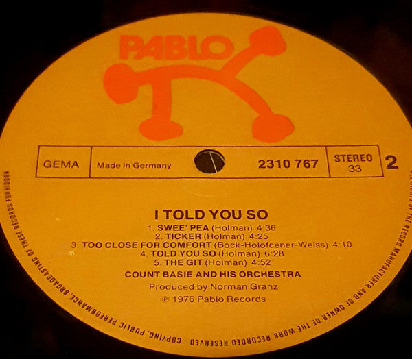 Count Basie Orchestra : I Told You So (LP)