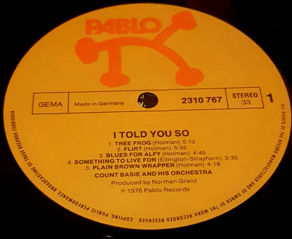 Count Basie Orchestra : I Told You So (LP)