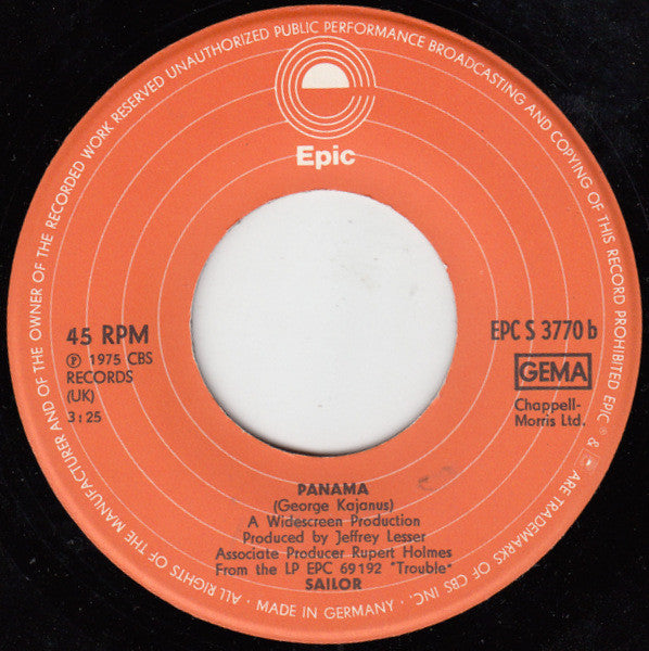 Sailor : A Glass Of Champagne (7", Single, RP)