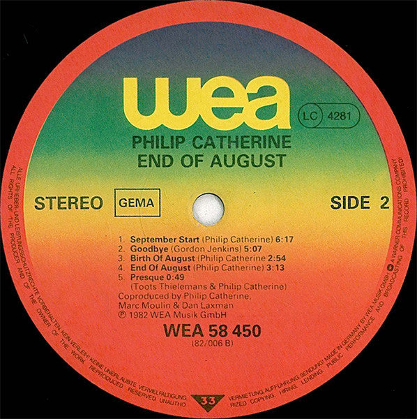 Philip Catherine : End Of August (LP, Album)