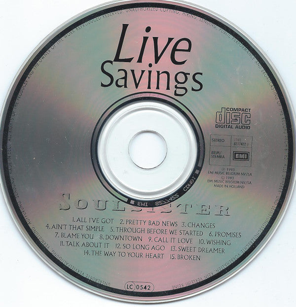 Soulsister : Live Savings (CD, Album)