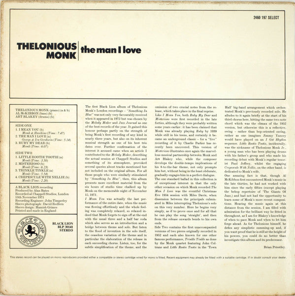 Thelonious Monk : The Man I Love (LP)