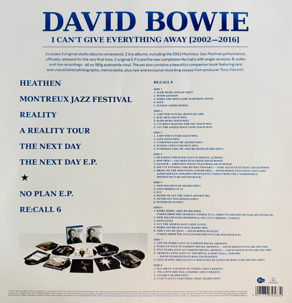 David Bowie : I Can't Give Everything Away [2002–2016] (LP, Album, RE, RM + 4xLP, Album + LP, Album, RE, R)