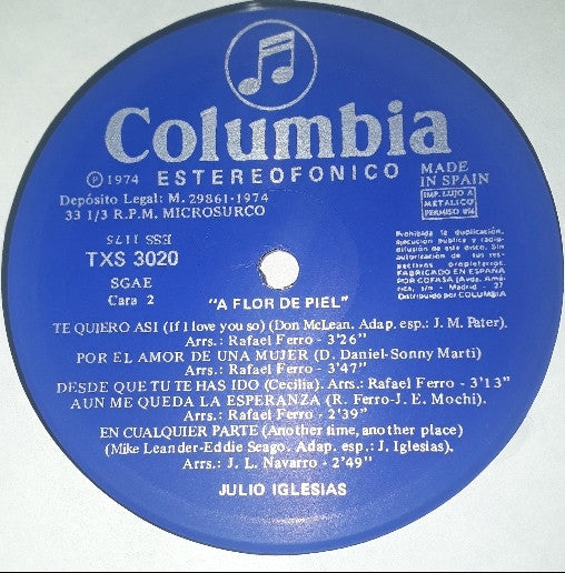 Julio Iglesias : A Flor De Piel (LP, Album, RE, Gat)