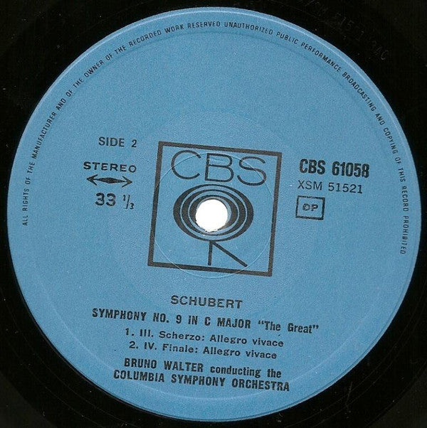 Bruno Walter conducts Franz Schubert, Columbia Symphony Orchestra : Symphony In C Major "The Great" (LP)